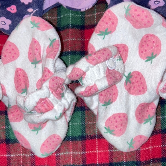 Zutano Pink, Navy Floral, and Strawberry Baby Booties 3 sets lot 3 months - Picture 5 of 12